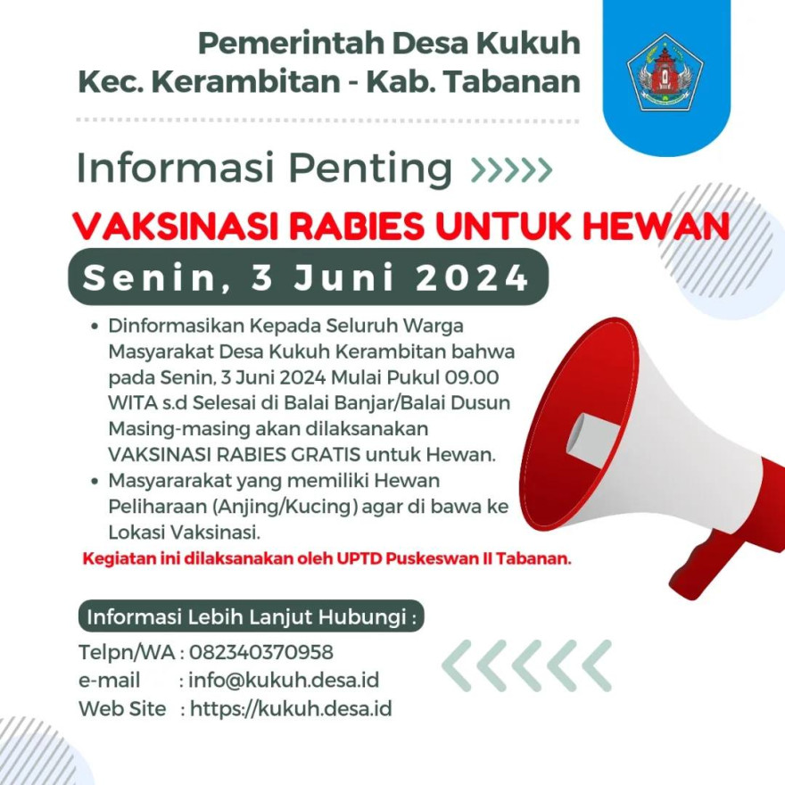 PENGUMUMAN PELAKSANAAN VAKSINASI RABIES