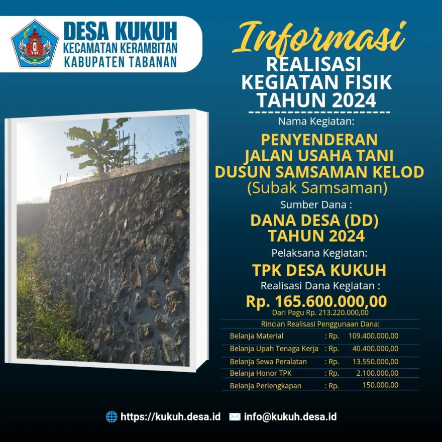 Informasi Realisasi Kegiatan Fisik Pemerintah Desa Kukuh Kerambitan Semester I Tahun 2024